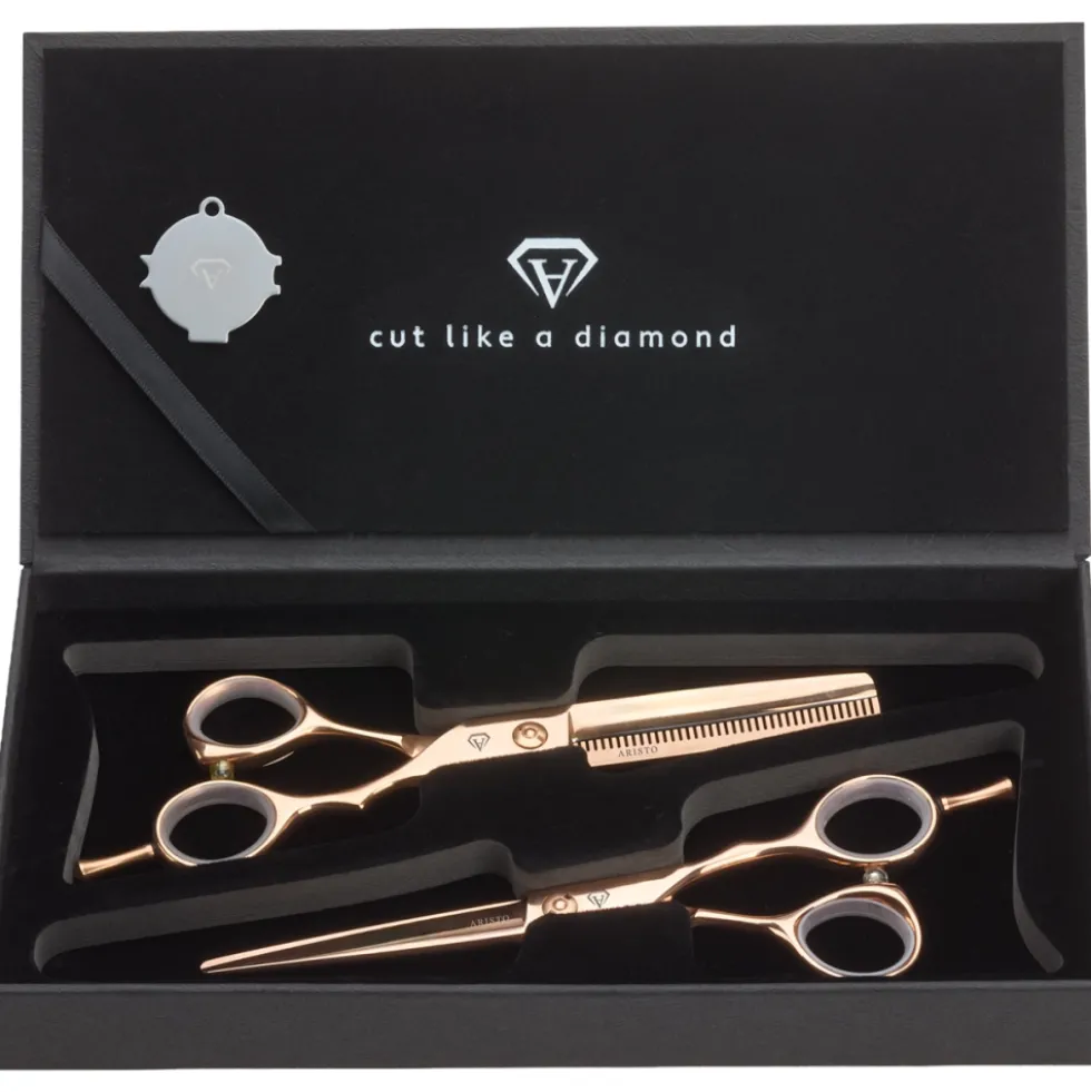 Aristo Diamond D3 Sunset Left Offset zestaw nożyczki 5.5" + degażówki fryzjerskie 5.5" 40T dla leworęcznych