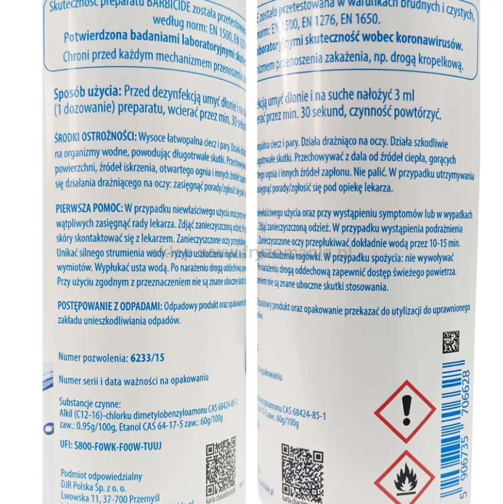 Barbicide Hand Disinfection Płyn do dezynfekcji rąk i skóry w sprayu 250ml