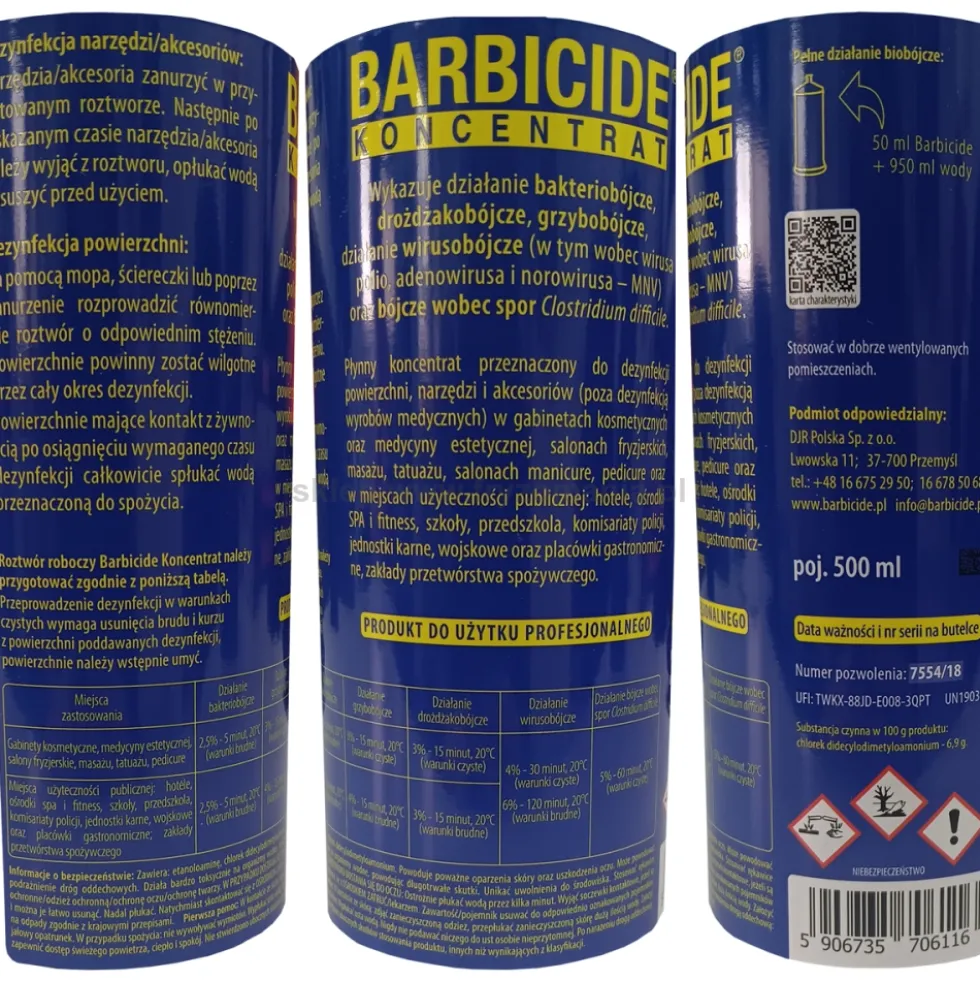 Barbicide Koncentrat do dezynfekcji narzędzi fryzjerskich i kosmetycznych oraz powierzchni 500ml