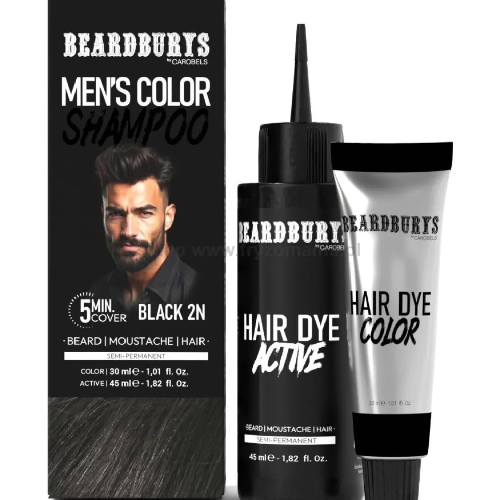 Beardburys Szampon koloryzujący do włosów, brody i wąsów, bez amoniaku i parabenów 30ml + 45ml