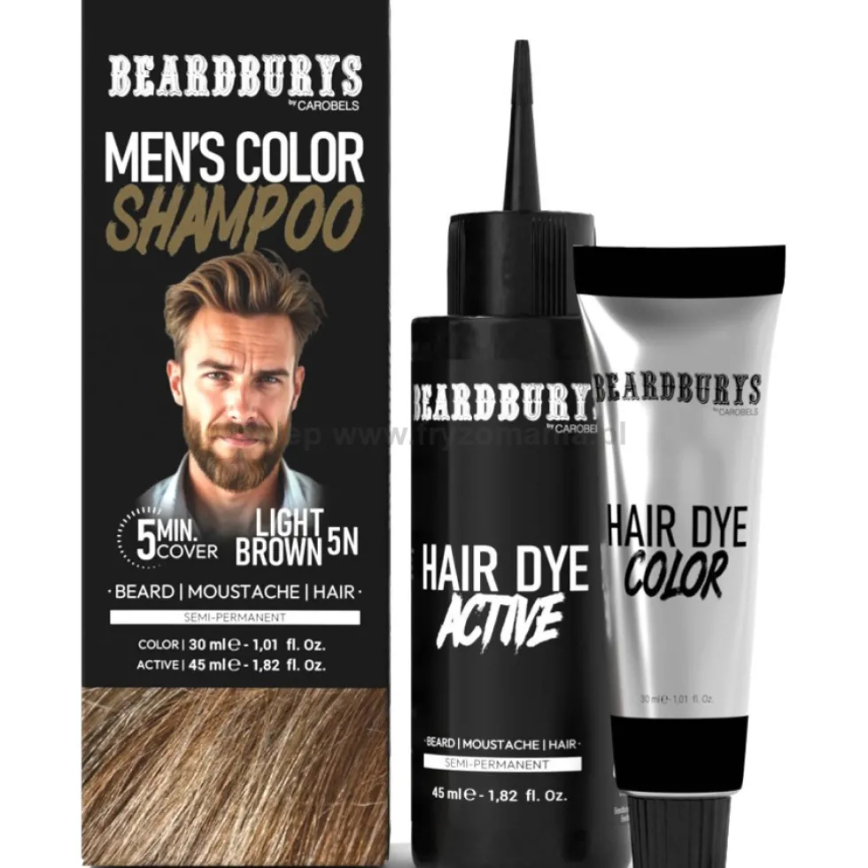 Beardburys Szampon koloryzujący do włosów, brody i wąsów, bez amoniaku i parabenów 30ml + 45ml