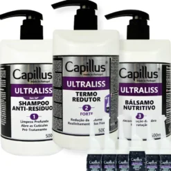 Capillus Ultraliss Forte Nanoplastia włosów - zestaw do nanoplastii szampon, serum i balsam 3x500ml + ampułki z kwasem hialuronowym 6x10ml