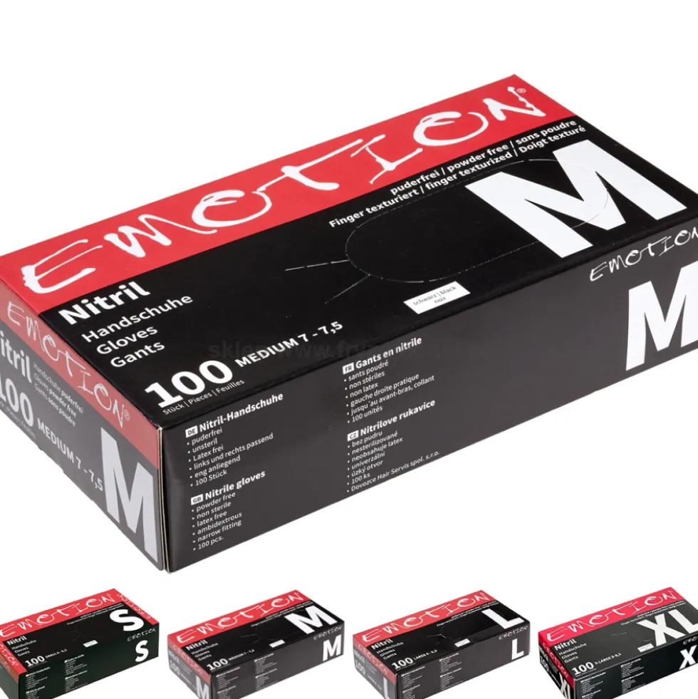 Efalock Professional Emotional Nitril Rękawiczki nitrylowe czarne, rozmiary S, M, L, XL 100szt.