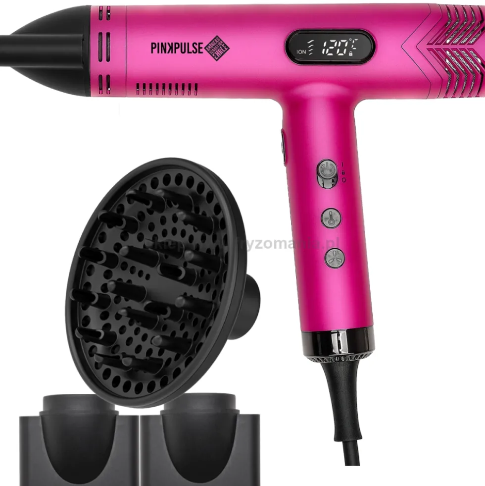 Efalock Professional Fantasya Pink Pulse Lekka suszarka 350g, z nakładkami do loków Aircurl, dyfuzorem i koncentratorami, z jonizacją 1800W (Limited Edition)