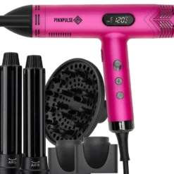 Efalock Professional Fantasya Pink Pulse Lekka suszarka 350g, z nakładkami do loków Aircurl, dyfuzorem i koncentratorami, z jonizacją 1800W (Limited Edition)