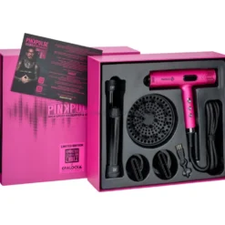 Efalock Professional Fantasya Pink Pulse Lekka suszarka 350g, z nakładkami do loków Aircurl, dyfuzorem i koncentratorami, z jonizacją 1800W (Limited Edition)