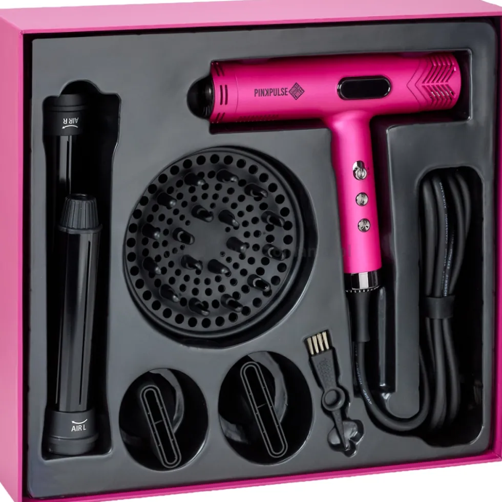 Efalock Professional Fantasya Pink Pulse Lekka suszarka 350g, z nakładkami do loków Aircurl, dyfuzorem i koncentratorami, z jonizacją 1800W (Limited Edition)