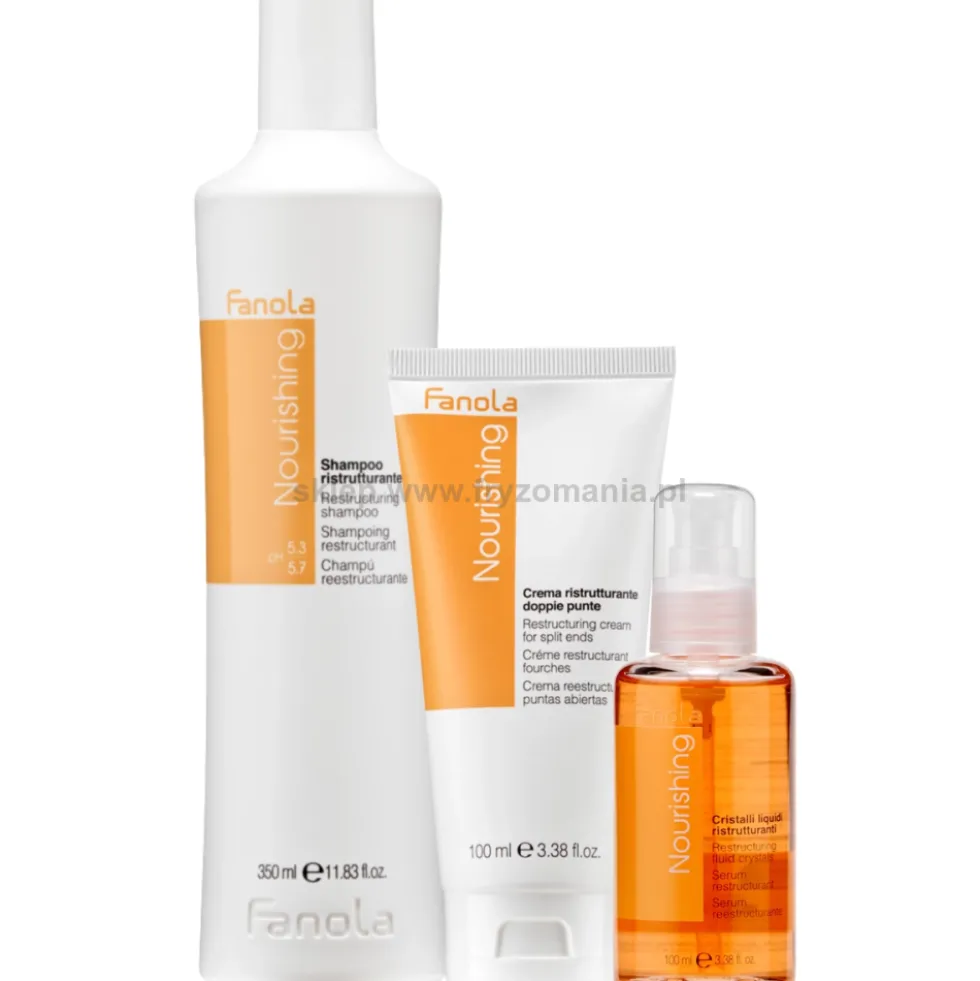 Fanola Nourishing - zestaw do włosów suchych szampon 350ml, krem 100ml i serum 100ml