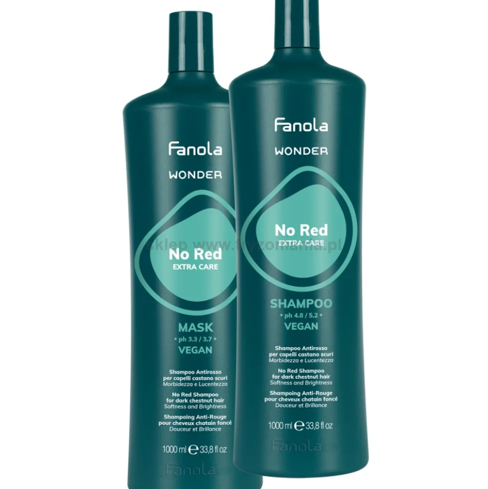 Fanola Wonder No Red - zestaw neutralizujący szampon i maska dla brunetek 2x1000ml