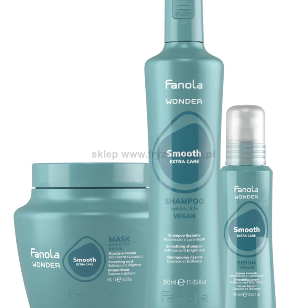 Fanola Wonder Smooth - zestaw szampon 350ml, maska 500ml i serum wygładzające włosy 100ml