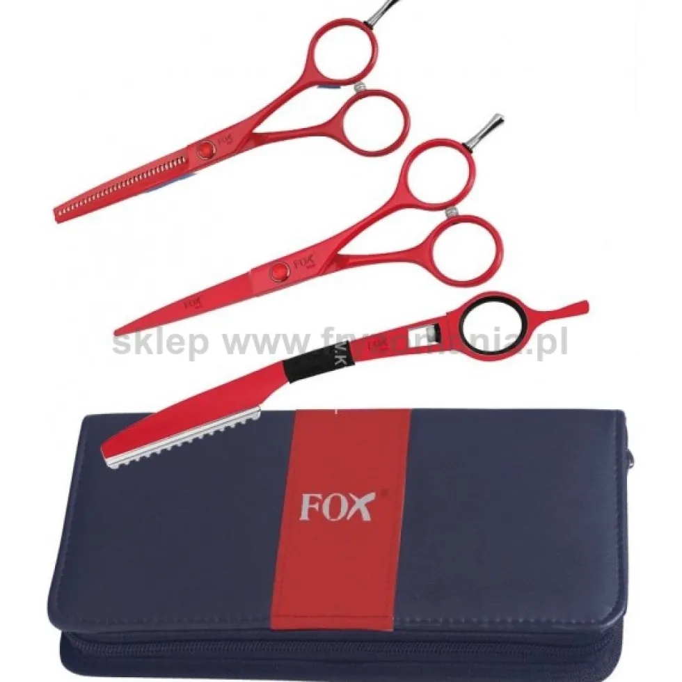 Fox Color zestaw nożyczki, degażówki oraz nóż chiński w etui, różne kolory