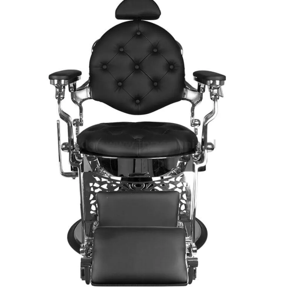 Gabbiano Giulio Silver, fotel barberski czarno-srebrny, dostępny w 48h