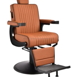 Gabbiano Levi Fotel barberski brązowy z czarną ramą, dostępny w 48h