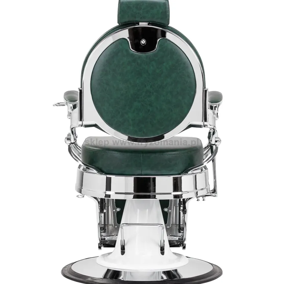Gabbiano President Fotel barberski zielony z chromowaną ramą, dostępny w 48h