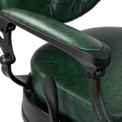 Gabbiano President Fotel barberski zielony z czarną ramą, dostępny w 48h