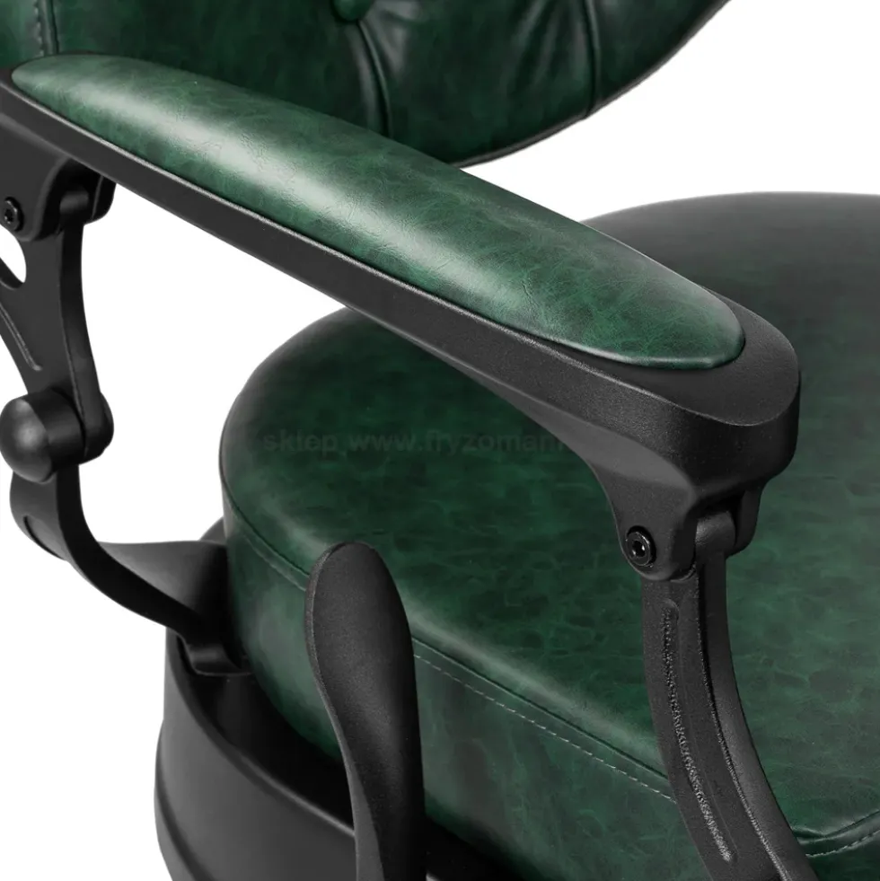 Gabbiano President Fotel barberski zielony z czarną ramą, dostępny w 48h