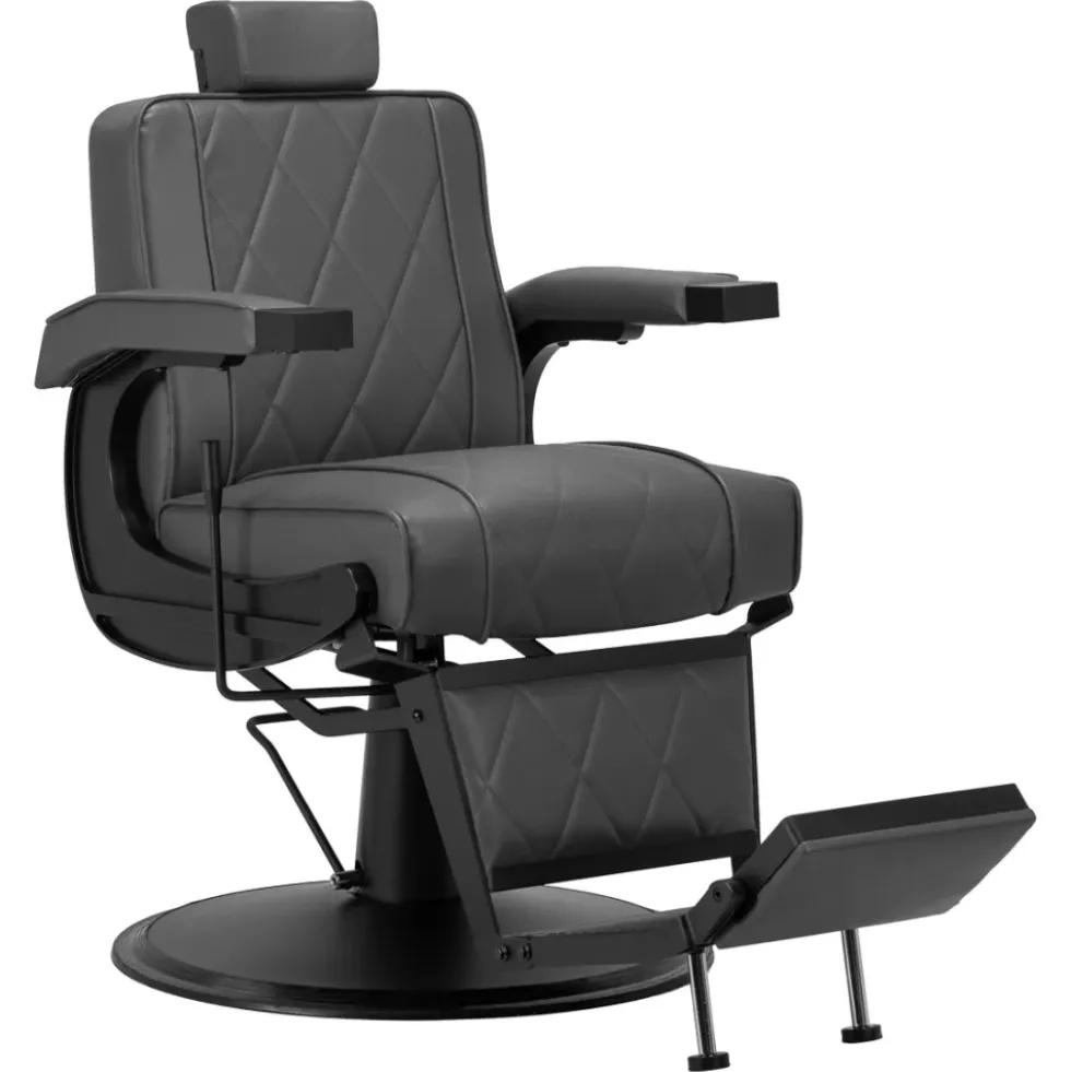 Hair System BM88066 Fotel barberski szary, czarna rama, dostępny w 48h