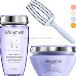 Kérastase Blond Absolu - zestaw do włosów farbowanych na blond, szampon 250ml, maska 200ml i szczotka Olivia Garden Fingerbrush