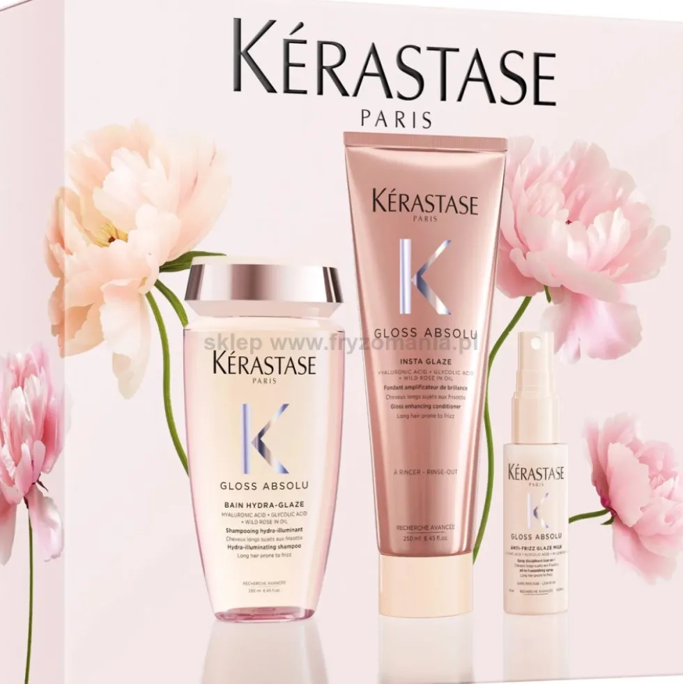 Kérastase Gloss Absolu - zestaw wiosenny do włosów szampon 250ml, odżywka 250ml i mleczko 45ml