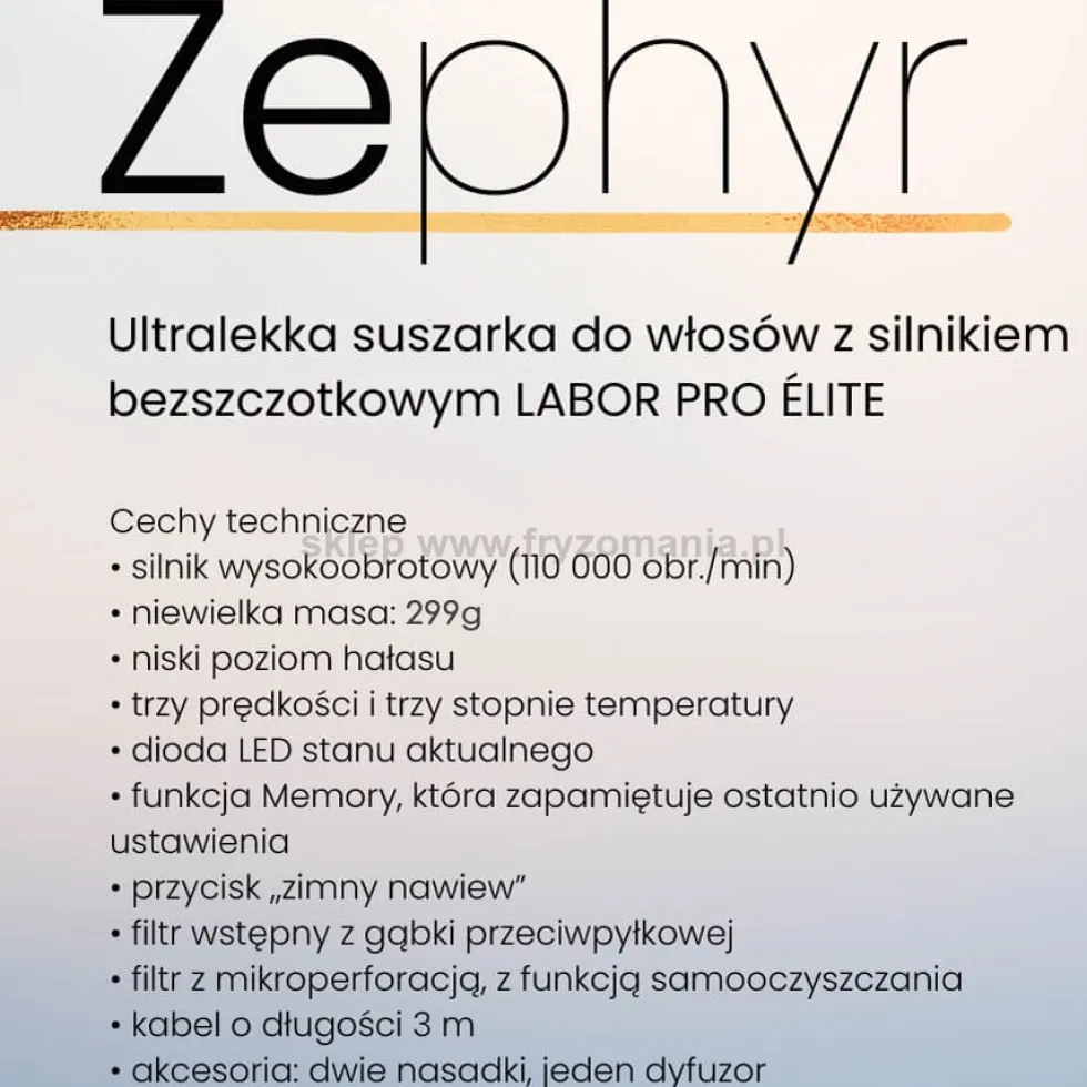 Labor Pro Elite Zephyr Ultralekka Suszarka do włosów z bezszczotkowym silnikiem 2000W