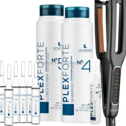 Lendan PlexForte 2/3/4/5 - zestaw do włosów zniszczonych szampon, odżywka 2x300ml, kuracja 15ml i ampułki + Prostownica za 49zł!