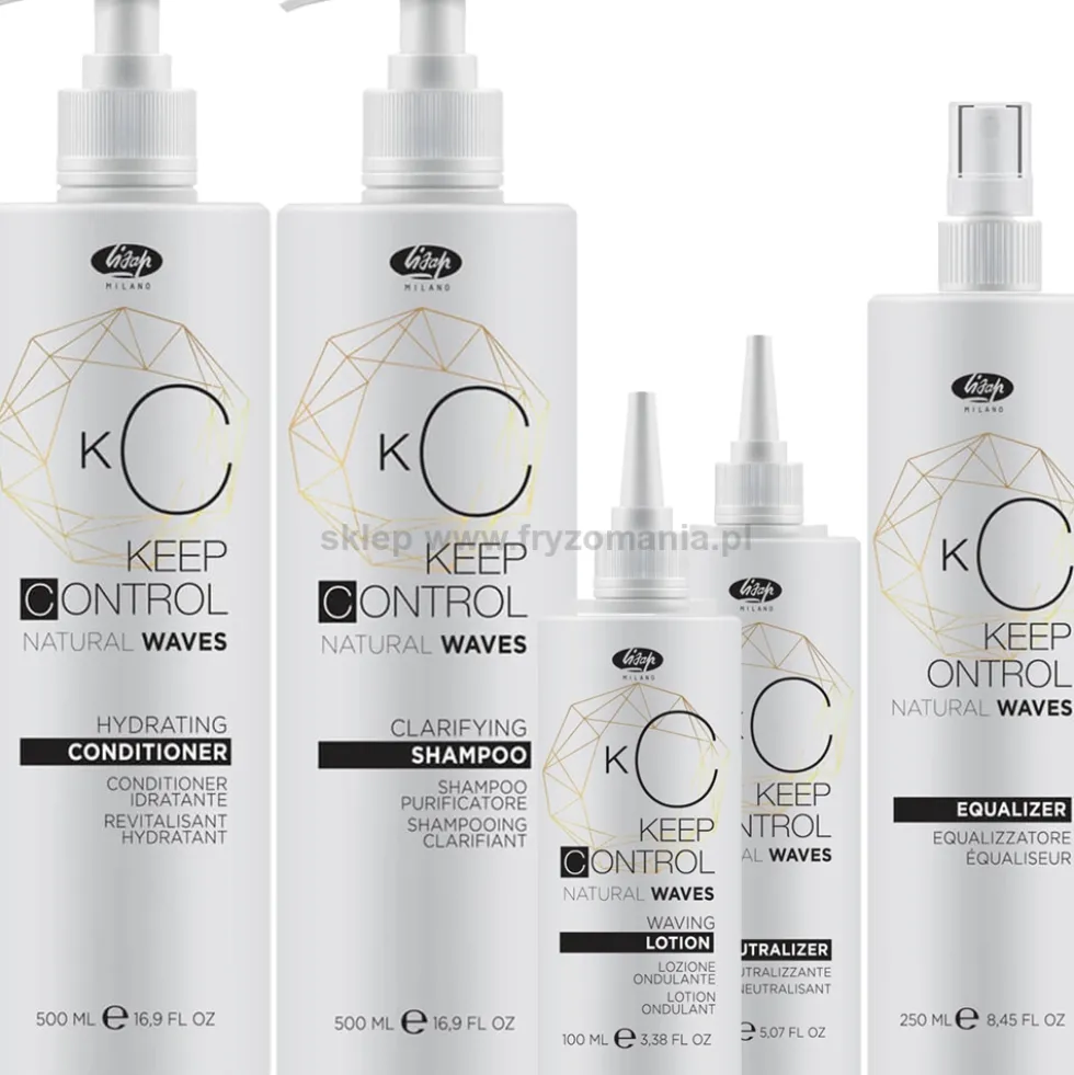 Lisap Keep Control Natural Waves - zestaw do trwałej ondulacji włosów szampon 500ml, odżywka 500ml, equalizer 100ml, nautralizer 150ml i lotion 100ml