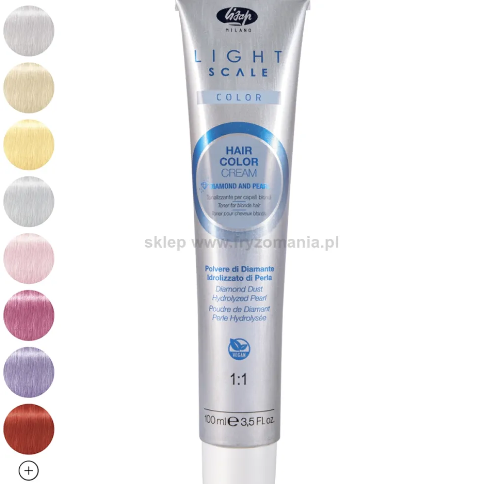 Lisap Light Scale Hair Color Cream Toner do włosów w kremie bez amoniaku z pyłem diamentowym i perłą 100ml
