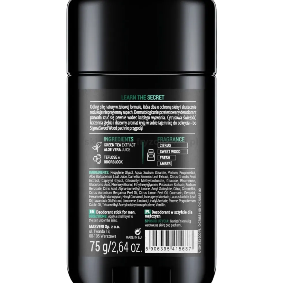 Masveri Sigma Sweet Wood Dezodorant w sztyfcie 75g