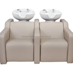 Mila Alba Sofa Myjnia fryzjerska dwustanowiskowa z podnóżkiem elektrycznym i masażem wibracyjnym