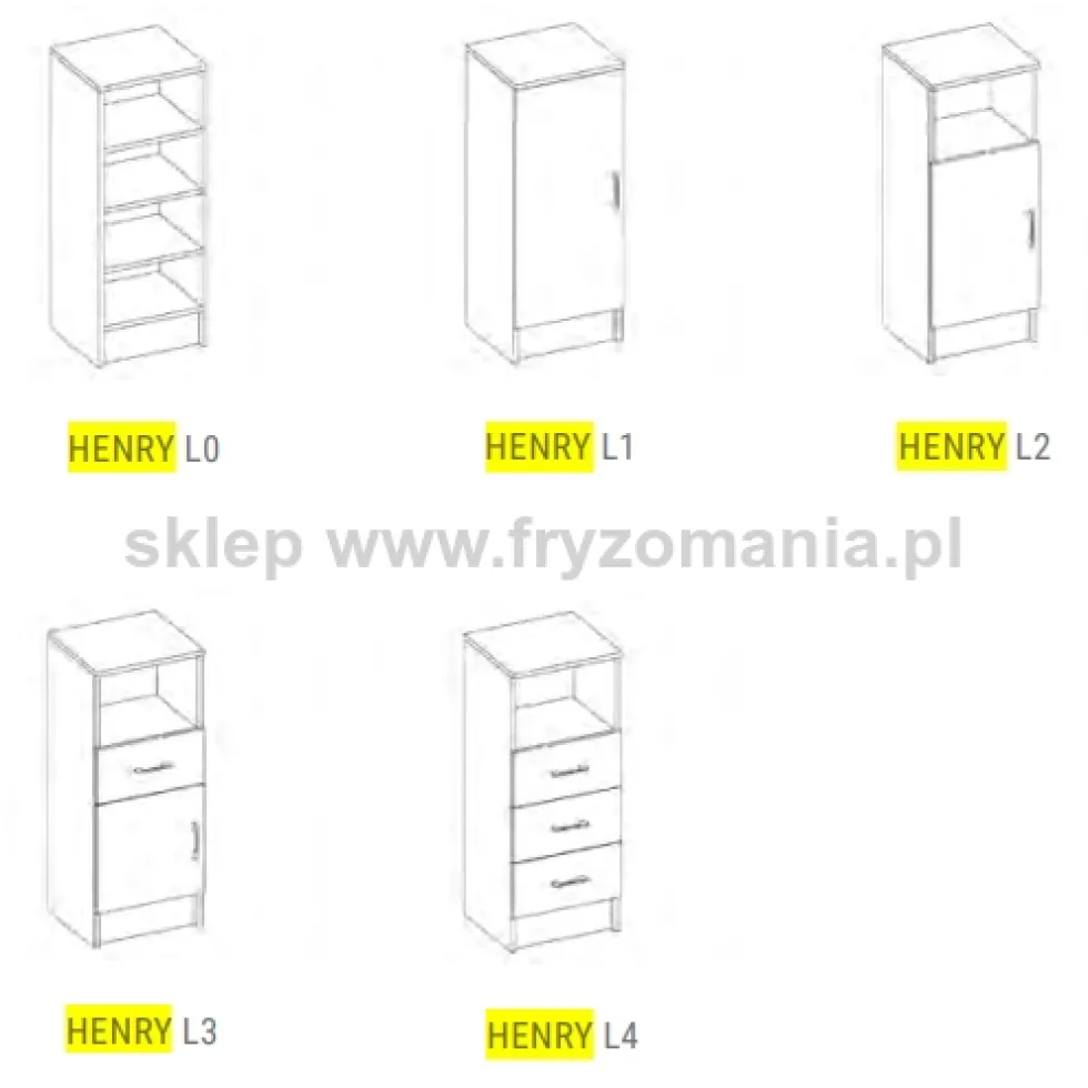 Mila Henry L1 Szafka do recepcji fryzjerskiej, z zamykaną szafką z czterema półkami