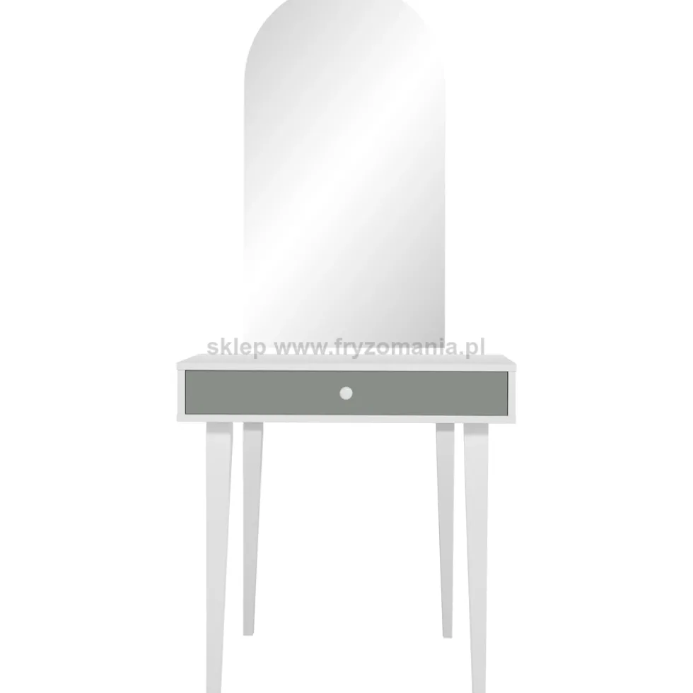 Mila Linea A II Central konsoleta fryzjerska dwustanowiskowa z łukowymi lustrami, płyta laminowana