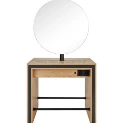 Mila Show R II Central konsoleta fryzjerska dwustanowiskowa z okrągłymi lustrami, płyta laminowana