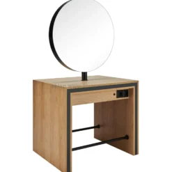 Mila Show R II Central konsoleta fryzjerska dwustanowiskowa z okrągłymi lustrami, płyta laminowana