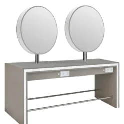 Mila Show R IV Central konsoleta fryzjerska czterostanowiskowa z okrągłymi lustrami, płyta laminowana
