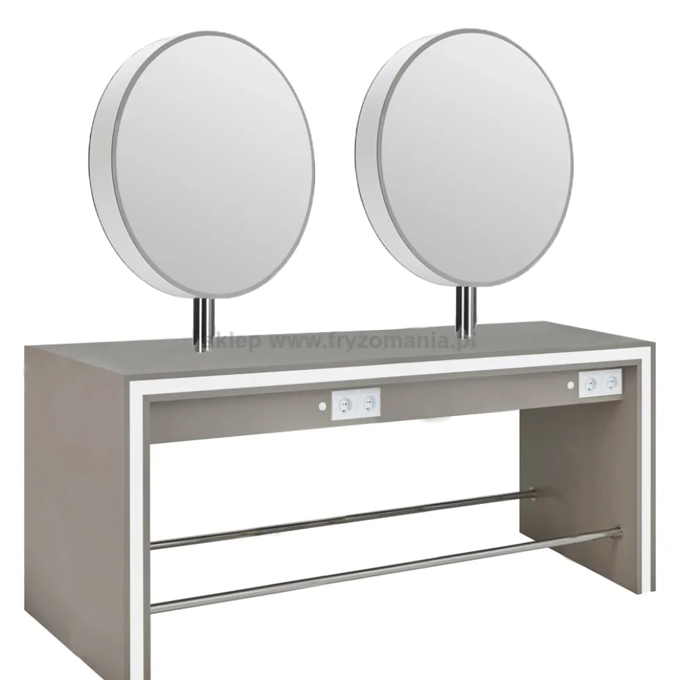 Mila Show R IV Central konsoleta fryzjerska czterostanowiskowa z okrągłymi lustrami, płyta laminowana