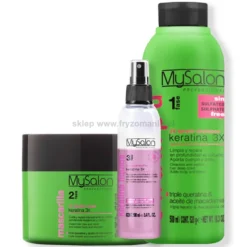MySalon Professional 3X Keratina - zestaw do prostowania włosów, szampon 500ml, maska 250ml i płynna keratyna 100ml
