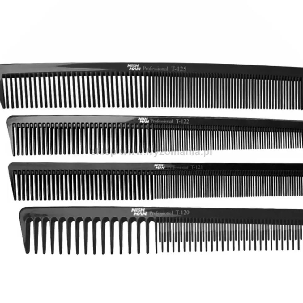 Nishman - zestaw grzebieni barberskich do strzyżenia włosów (T-122, T-121, T-120, T-125)