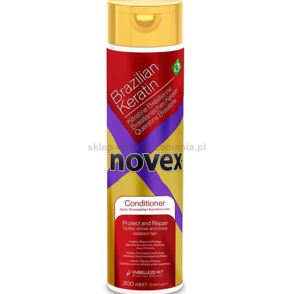 Novex Brazilian Keratin, zestaw do włosów suchych i zniszczonych z keratyną, szampon 300ml i odżywka 300ml