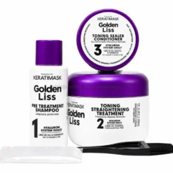 Placenta Life Golden Liss - zestaw do prostowania włosów blond i rozjaśnianych szampon 30ml, maska 150ml i odżywka 30g