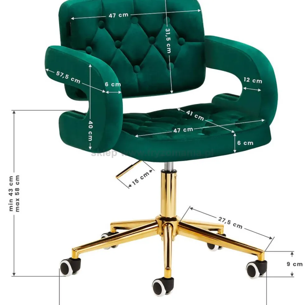 4Rico QS-OF213G Krzesło fryzjerskie aksamitne zielone, dostępne w 48h