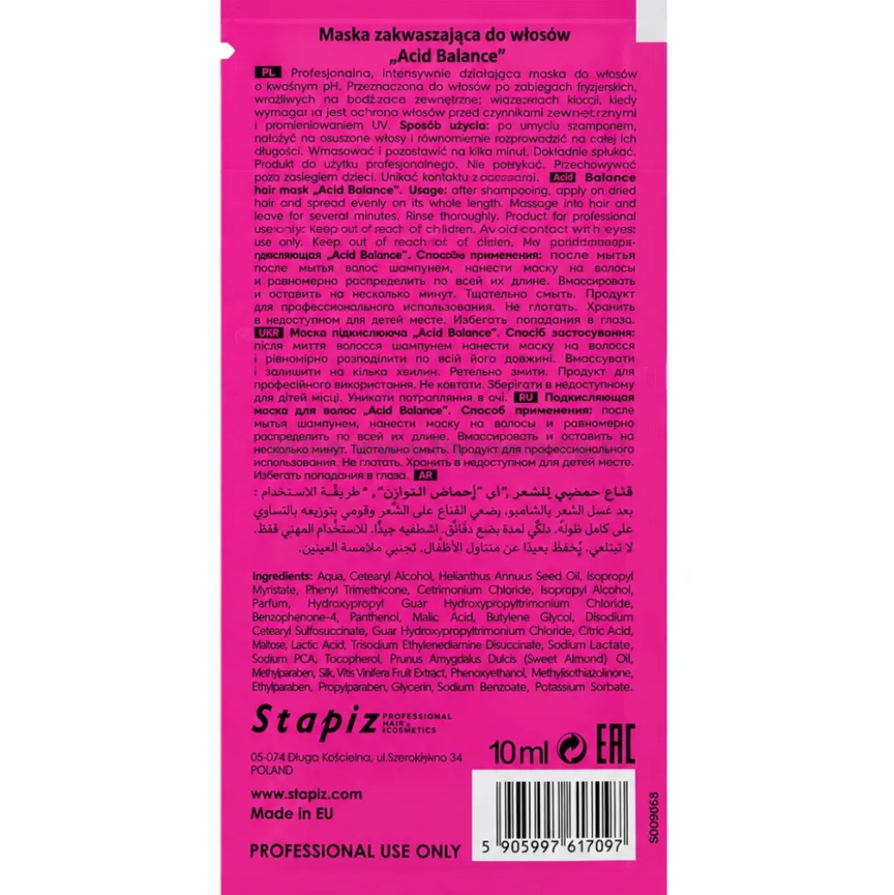 Stapiz Acid Balance Maska zakwaszająca do włosów 10ml