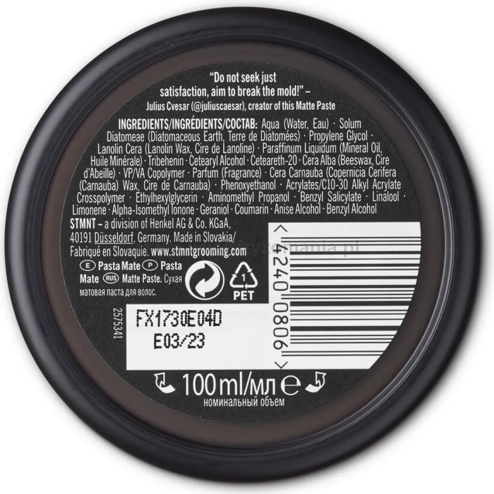 STMNT Matte Paste, pasta matująca do włosów dla mężczyzn 100ml