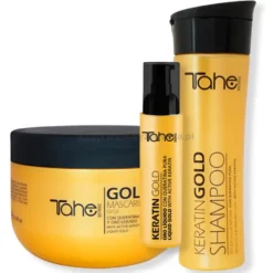 Tahe Keratin Gold zestaw do pielęgnacji włosów bardzo zniszczonych i suchych, szampon, maska, olejek
