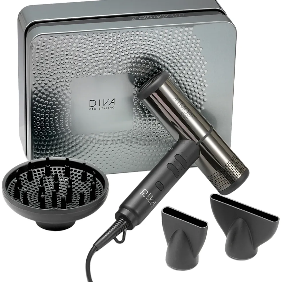 Zestaw Diva Atmos Atom 2 Suszarka do włosów z dyfuzorem czarna 2000W + wymienna obudowa różne kolory